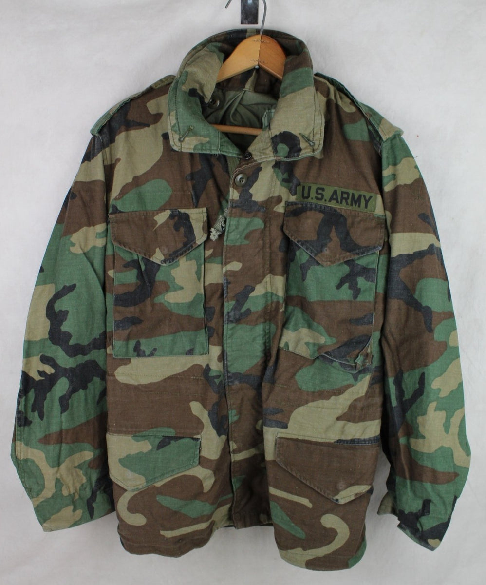 80's US Military Surplus M65 Field Jacket Coat Woodland Camo - X