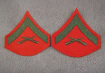2 USMC Lance Corporal Green on Red Chevrons Patch