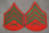 2 USMC Sergeant Green On Red Chevrons Patch