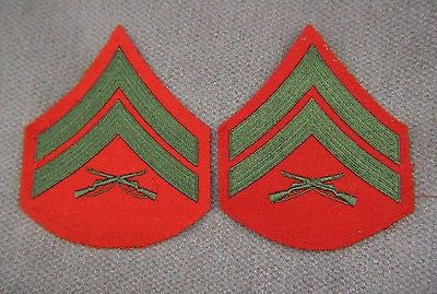 2 USMC Corporal Green on Red Chevrons Rank Patch