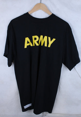 US Army Black / Yellow Physical Fitness PT T Shirt Short Sleeve - Large Reg.