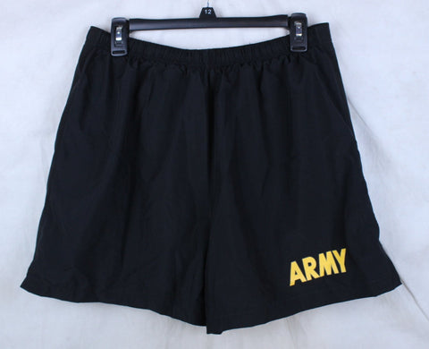 US Army Black / Yellow Physical Fitness PT Running Shorts - Large Reg.